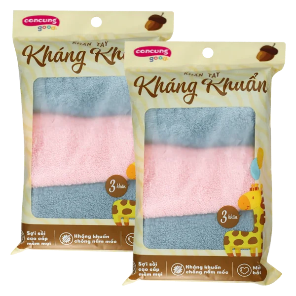Combo 2 Combo 3 khăn sợi sồi kháng khuẩn ConCung Good HM2W 25x25 cm