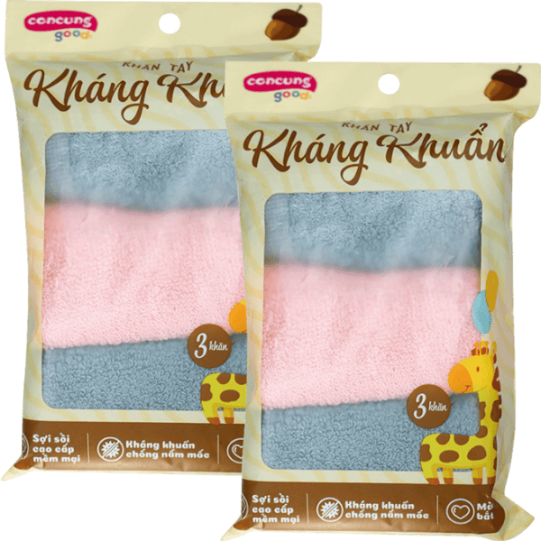 Combo 2 Combo 3 khăn sợi sồi kháng khuẩn ConCung Good HM2W 25x25 cm