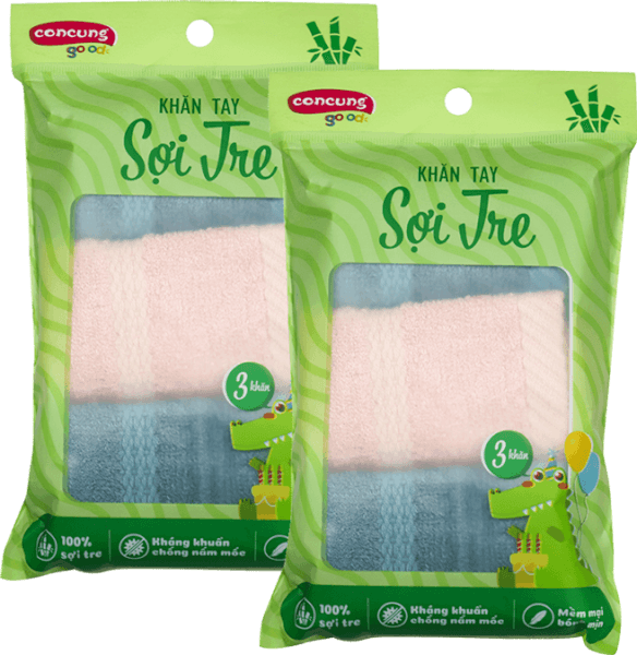 Combo 2 Combo 3 khăn sợi tre ConCung Good HM1W 25x25 cm