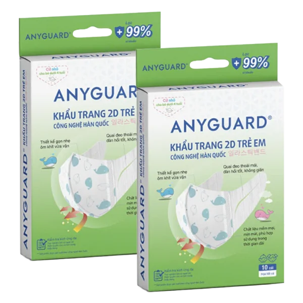 Combo 2 Khẩu trang y tế 2D Anyguard cho bé dưới 4 tuổi (10 cái/hộp)