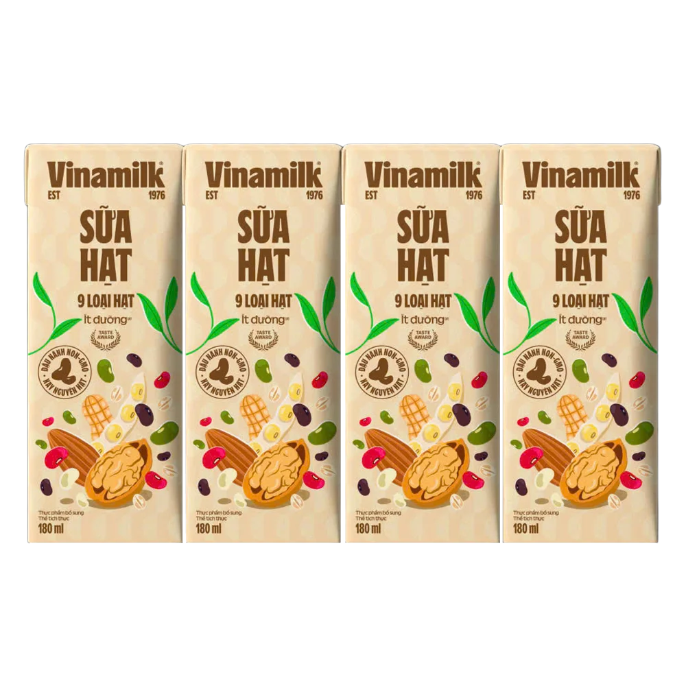 Sữa hạt 9 loại hạt Vinamilk ít dường 180ml (lốc 4 hộp)