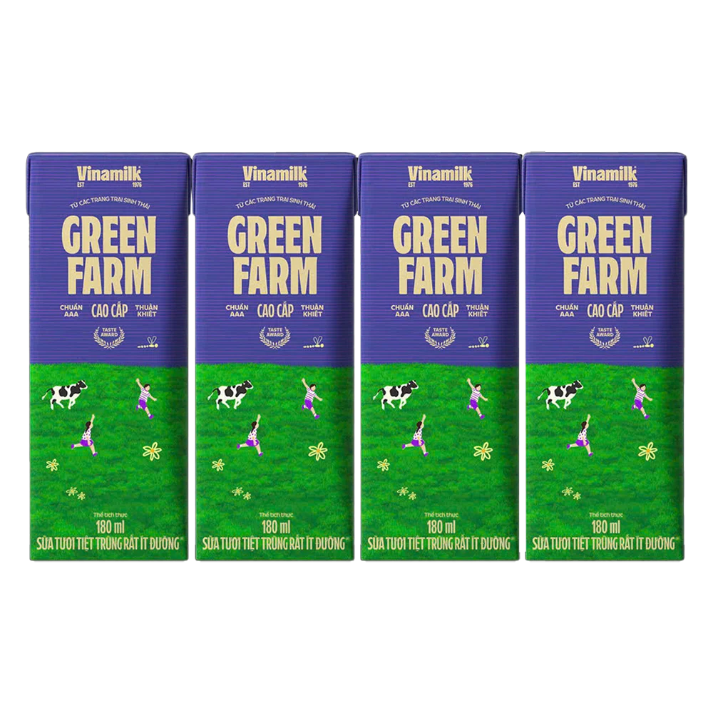 Sữa tươi tiệt trùng Vinamilk Green Farm rất ít đường 180ml (lốc 4 hộp)