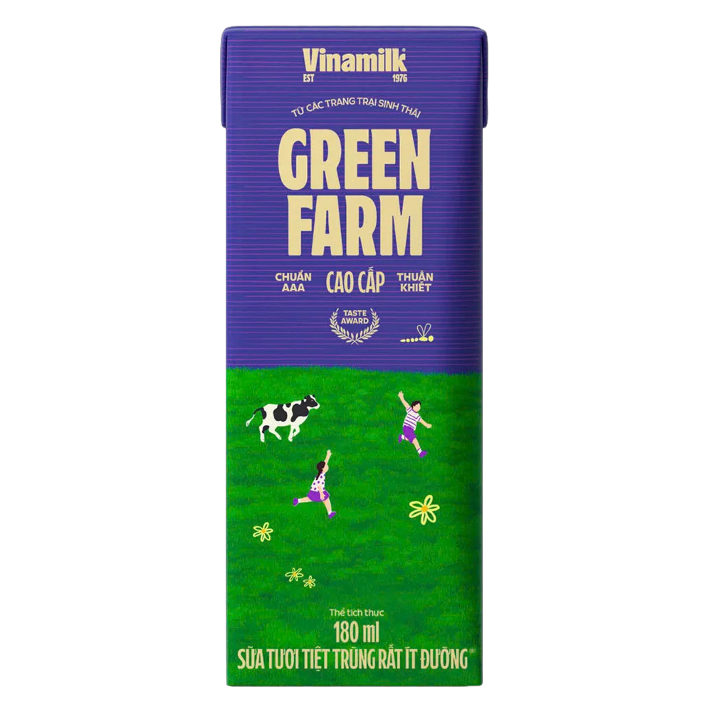 Sữa tươi tiệt trùng Vinamilk Green Farm rất ít đường 180ml (lốc 4 hộp)