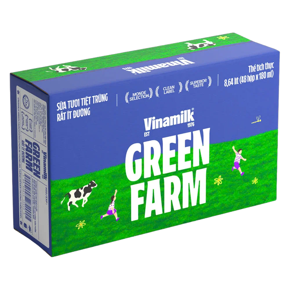 Sữa tươi tiệt trùng Vinamilk Green Farm rất ít đường 180ml (lốc 4 hộp)