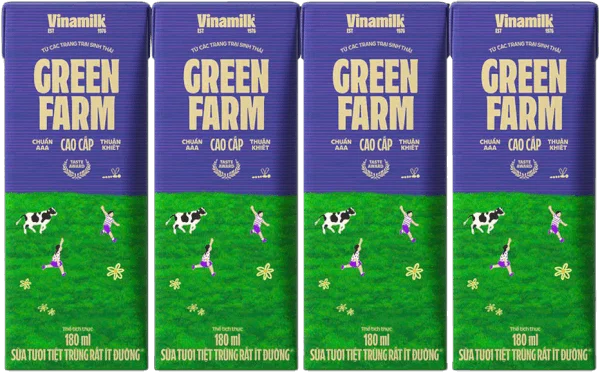Sữa tươi tiệt trùng Vinamilk Green Farm rất ít đường 180ml (lốc 4 hộp)