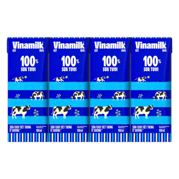 Thùng Sữa tươi tiệt trùng ít đường Vinamilk 180ml (Lốc 4 hộp)