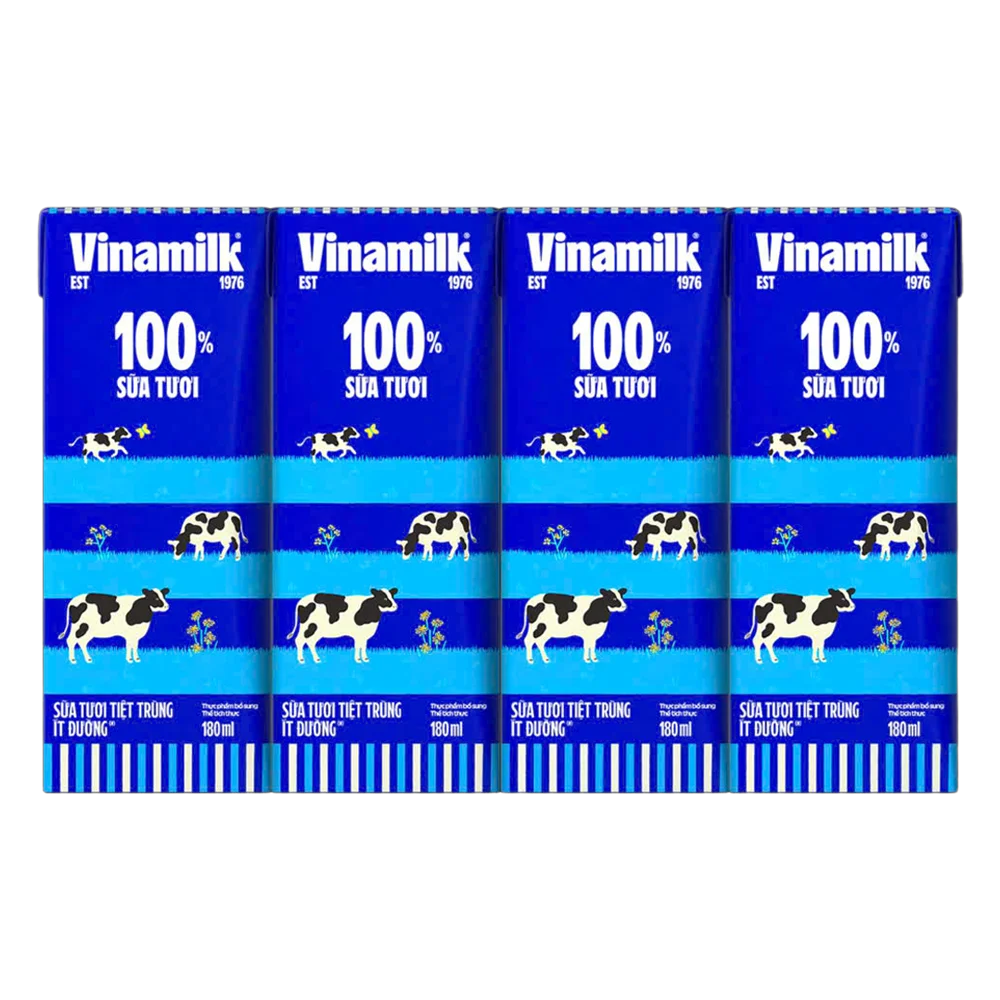 Sữa tươi tiệt trùng ít đường Vinamilk 180ml (Lốc 4 hộp)