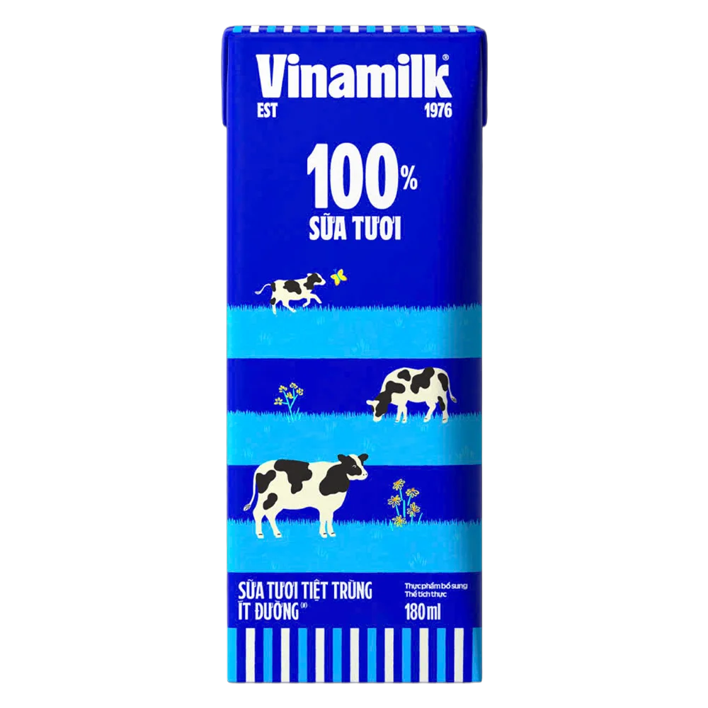 Thùng Sữa tươi tiệt trùng ít đường Vinamilk 180ml (Lốc 4 hộp)