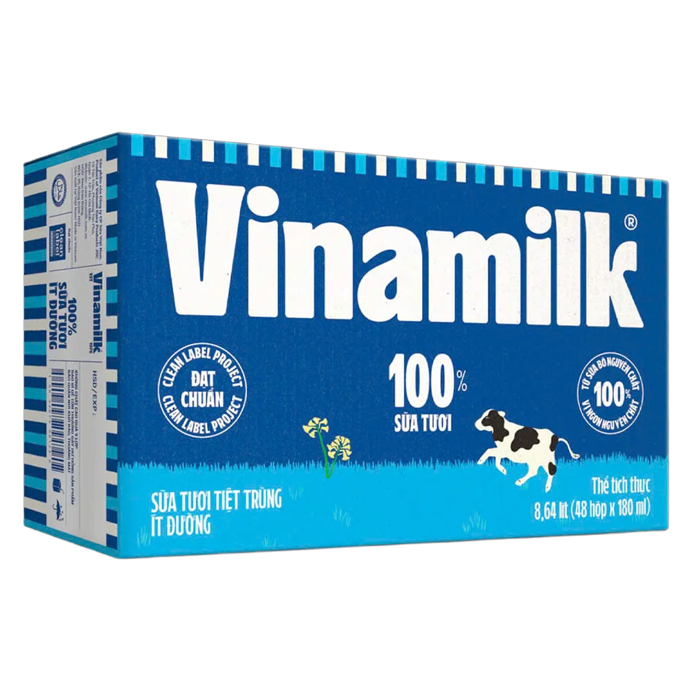 Thùng Sữa tươi tiệt trùng ít đường Vinamilk 180ml (Lốc 4 hộp)