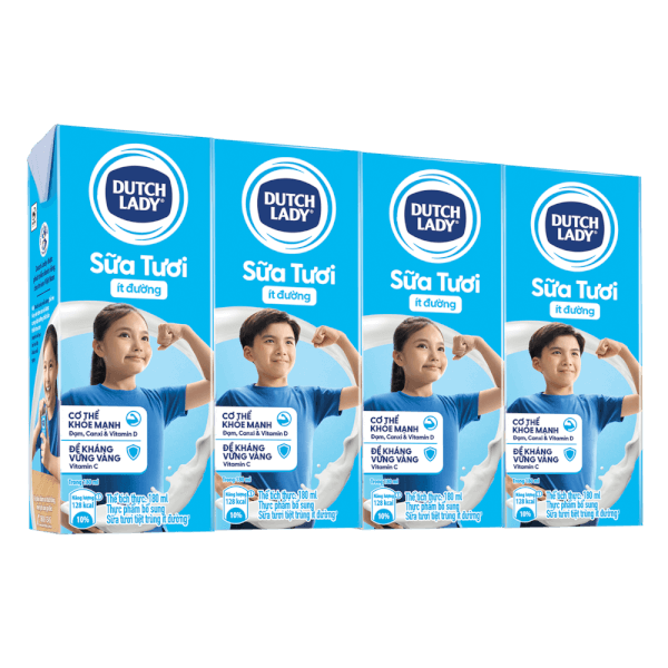 Sữa tươi tiệt trùng ít đường Dutch Lady 180ml (Lốc 4 hộp)