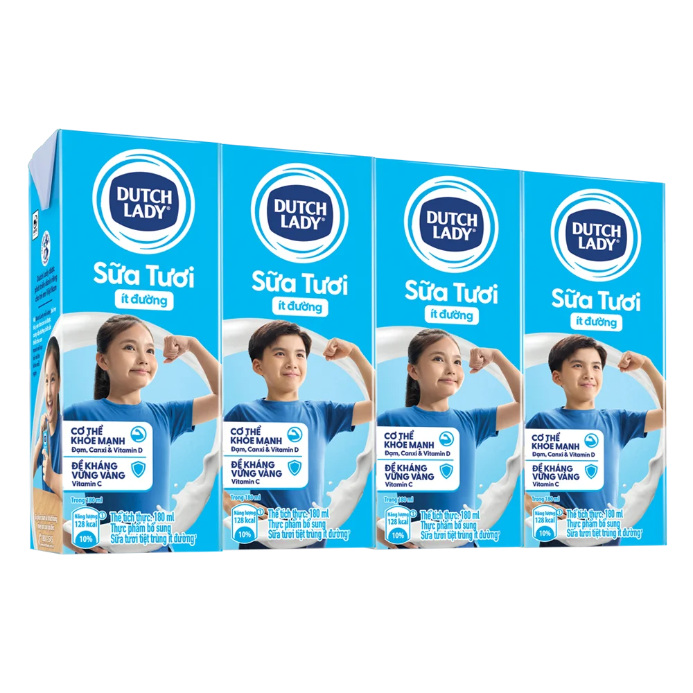 Sữa tươi tiệt trùng ít đường Dutch Lady 180ml (Lốc 4 hộp)