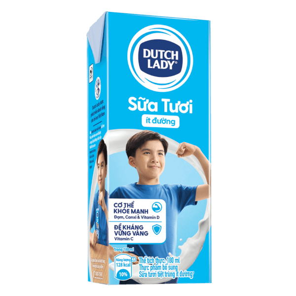 Sữa tươi tiệt trùng ít đường Dutch Lady 180ml (Lốc 4 hộp)