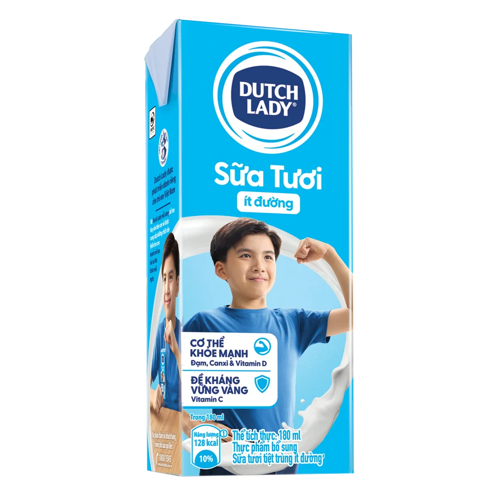 Sữa tươi tiệt trùng ít đường Dutch Lady 180ml (Lốc 4 hộp)