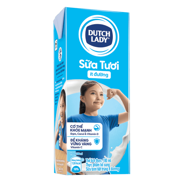 Sữa tươi tiệt trùng ít đường Dutch Lady 180ml (Lốc 4 hộp)