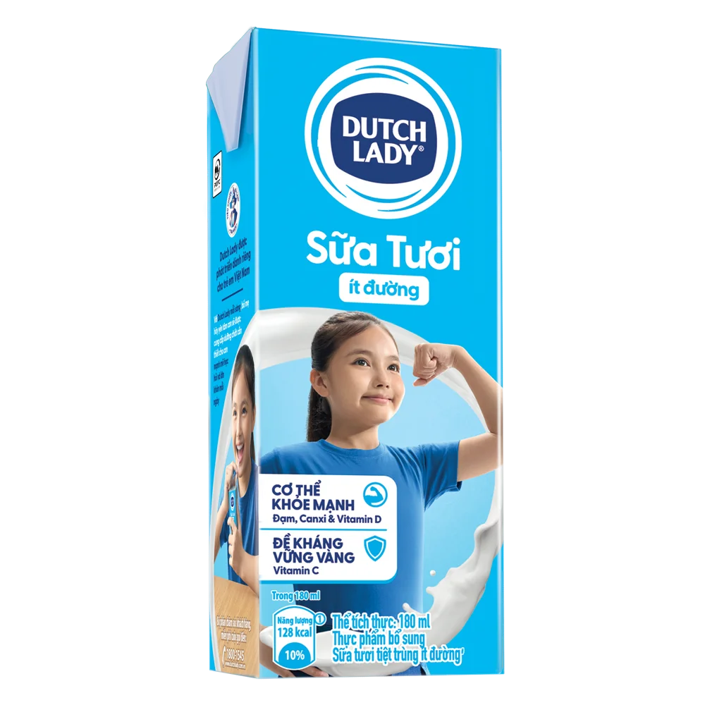 Sữa tươi tiệt trùng ít đường Dutch Lady 180ml (Lốc 4 hộp)
