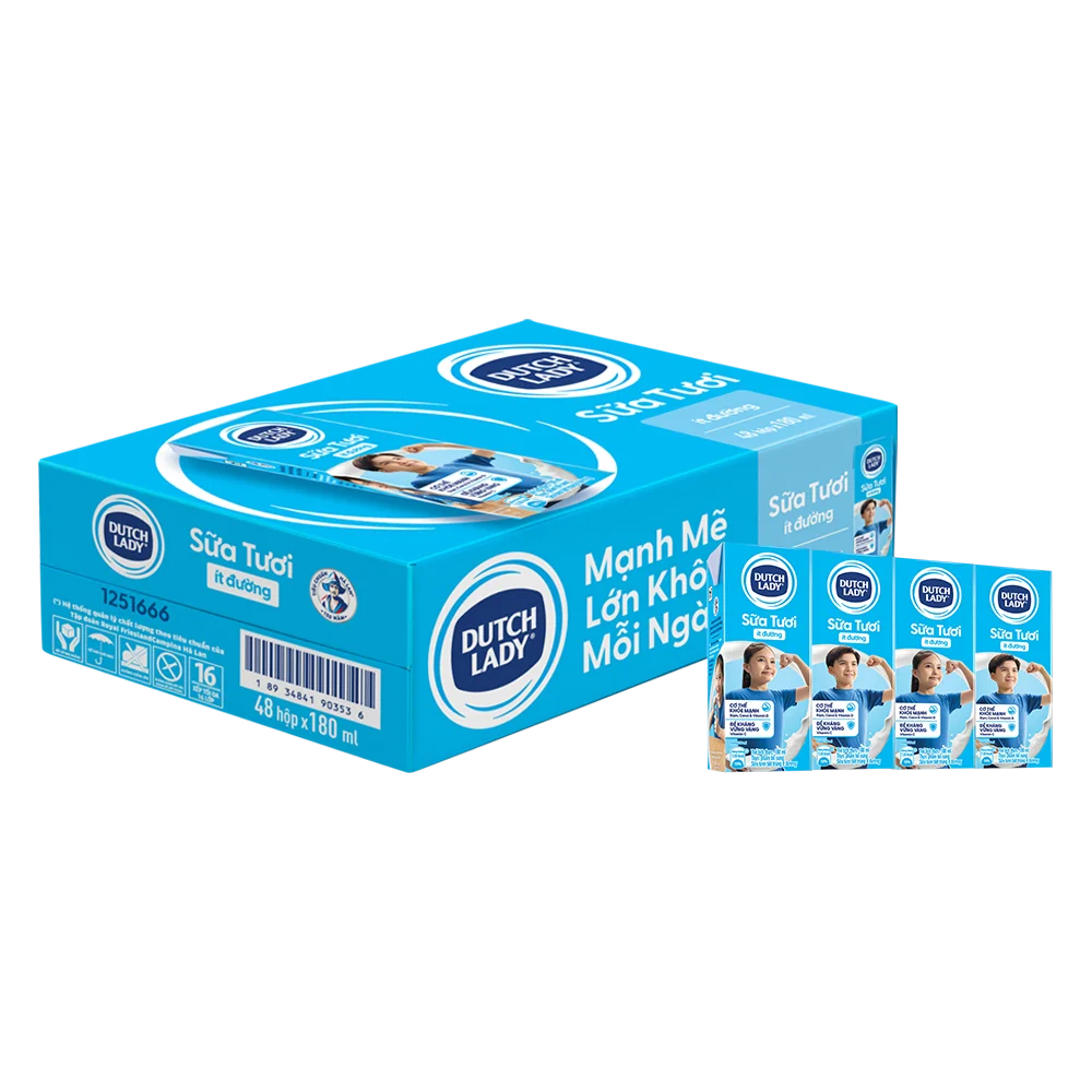 Sữa tươi tiệt trùng ít đường Dutch Lady 180ml (Lốc 4 hộp)