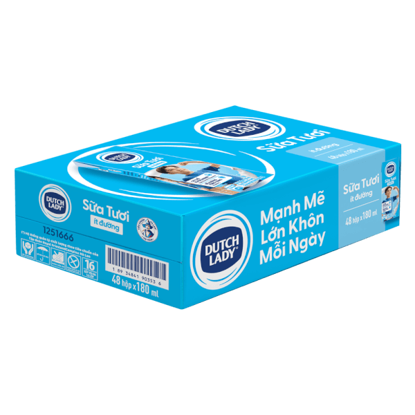 Sữa tươi tiệt trùng ít đường Dutch Lady 180ml (Lốc 4 hộp)