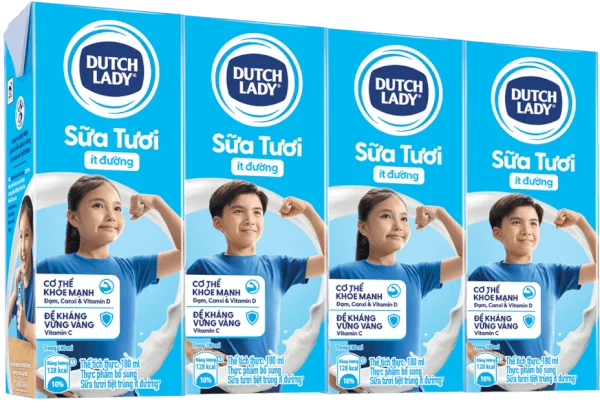 Sữa tươi tiệt trùng ít đường Dutch Lady 180ml (Lốc 4 hộp)