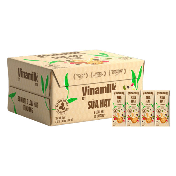 Thùng Sữa hạt 9 loại hạt Vinamilk ít dường 180ml (lốc 4 hộp)