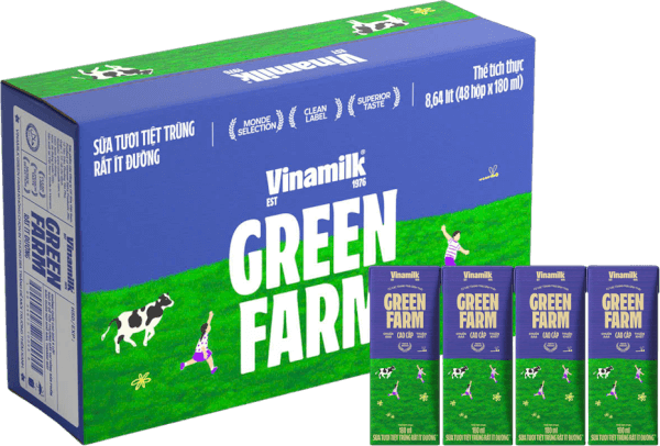 Thùng Sữa tươi tiệt trùng Vinamilk Green Farm rất ít đường 180ml (lốc 4 hộp)