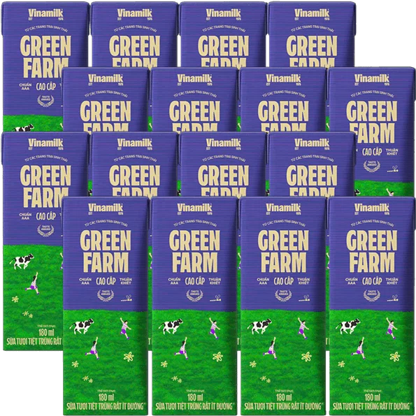 Combo 4 Sữa tươi tiệt trùng Vinamilk Green Farm rất ít đường 180ml (lốc 4 hộp)