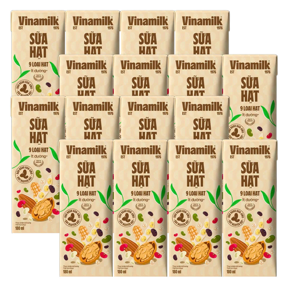 Combo 4 Sữa hạt 9 loại hạt Vinamilk ít dường 180ml (lốc 4 hộp)