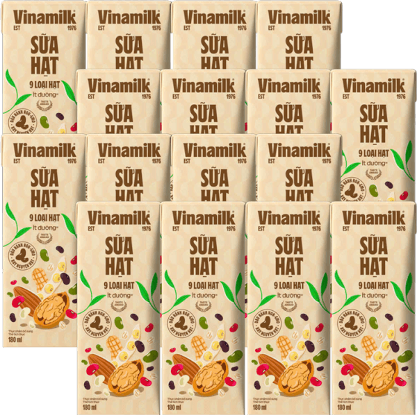 Combo 4 Sữa hạt 9 loại hạt Vinamilk ít dường 180ml (lốc 4 hộp)