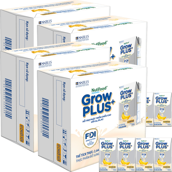 Combo 4  thùng sữa bột pha sẵn GrowPLUS+ vị chuối 110ml (lốc 4 hộp) (Trên 1 tuổi)