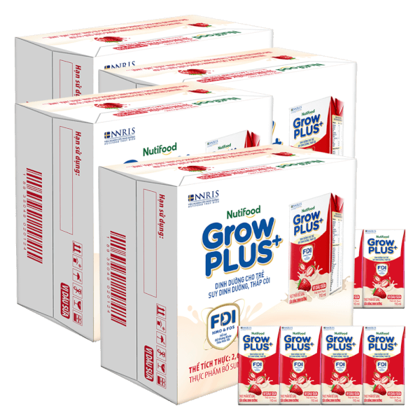Combo 4 thùng sữa bột pha sẵn GrowPLUS+ vị dâu 110ml (lốc 4 hộp) (Trên 1 tuổi)