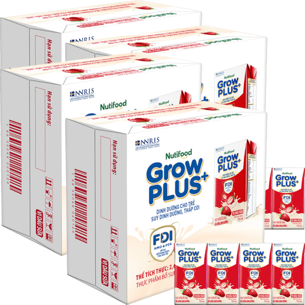 Combo 4 thùng sữa bột pha sẵn GrowPLUS+ vị dâu 110ml (lốc 4 hộp) (Trên 1 tuổi)