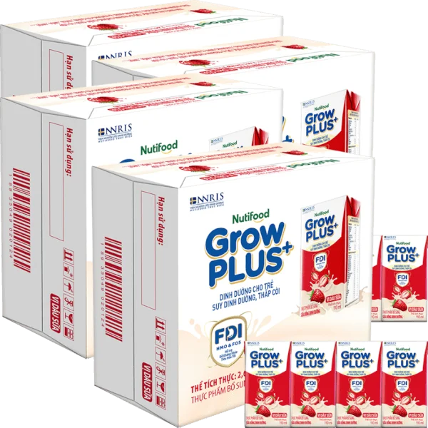 Combo 4 thùng sữa bột pha sẵn GrowPLUS+ vị dâu 110ml (lốc 4 hộp) (Trên 1 tuổi)