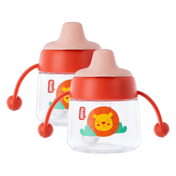 Combo 2 bình tập uống núm silicone Animo (đỏ, 180ml, RK-B1042A)