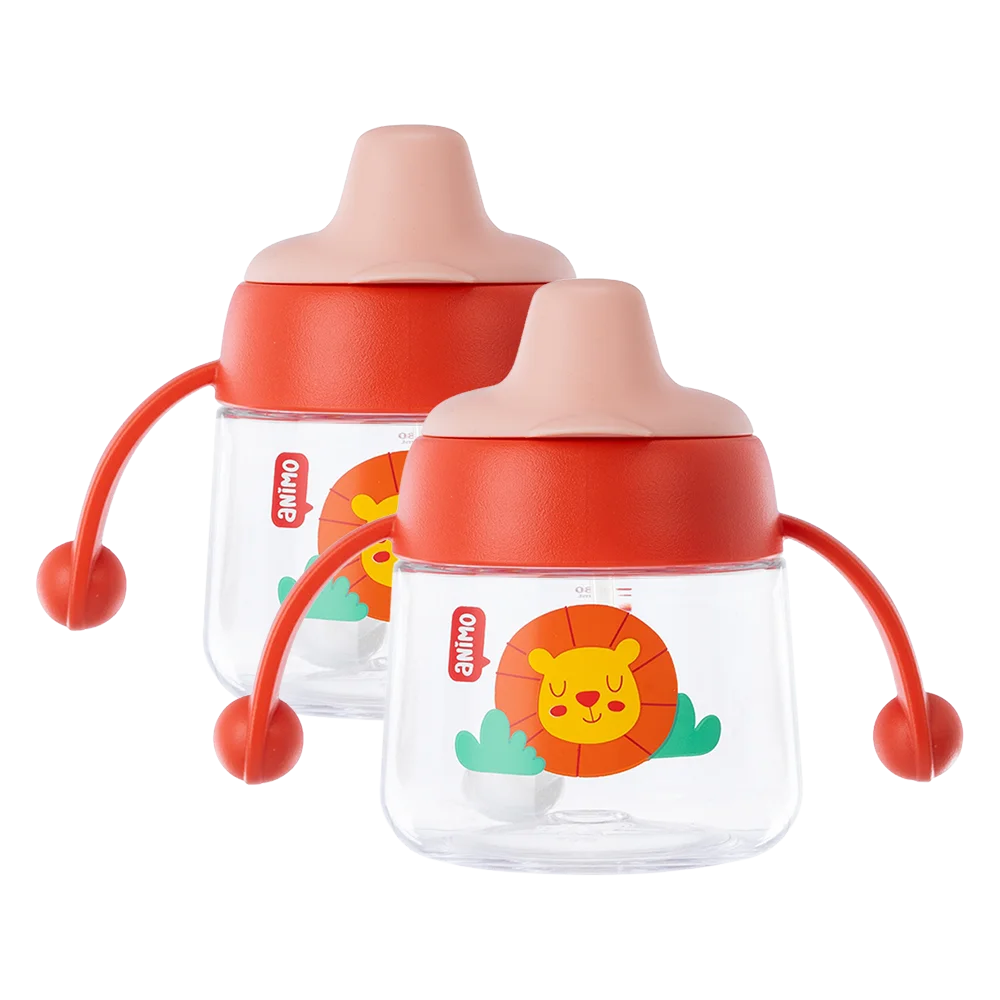 Combo 2 bình tập uống núm silicone Animo (đỏ, 180ml, RK-B1042A)