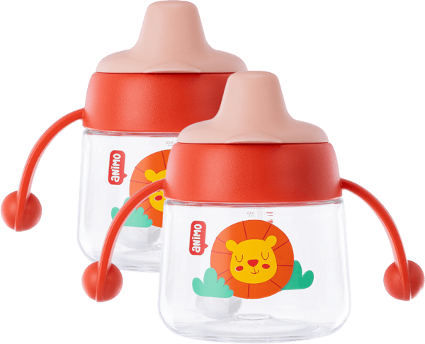 Combo 2 bình tập uống núm silicone Animo (đỏ, 180ml, RK-B1042A)