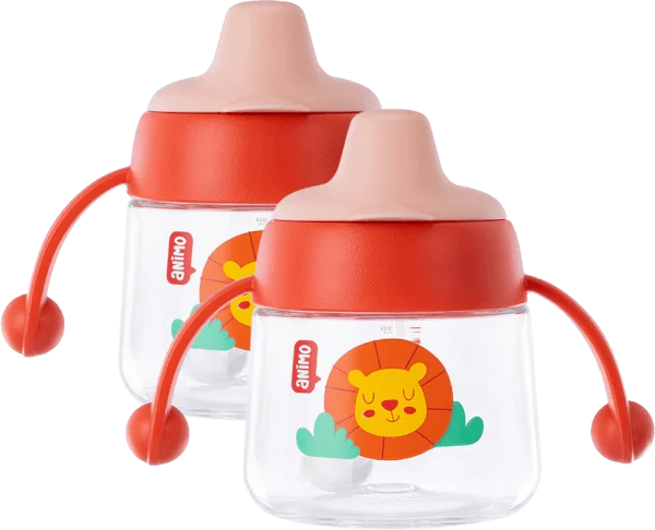 Combo 2 bình tập uống núm silicone Animo (đỏ, 180ml, RK-B1042A)