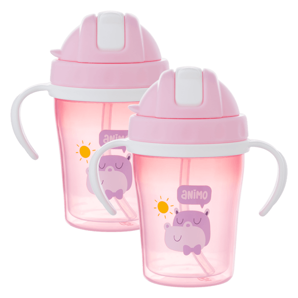 Combo 2 bình tập uống cách nhiệt Animo (240ml, hồng, tay cầm, RK-3431A)