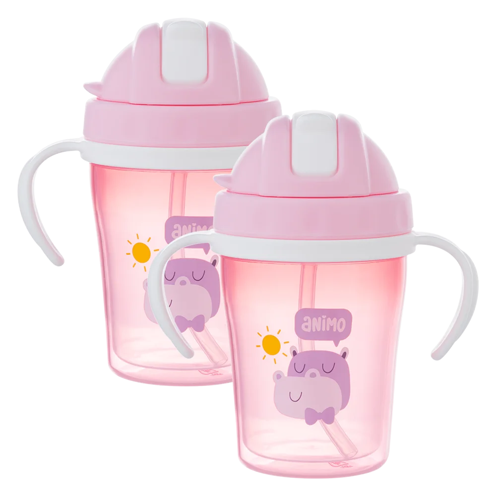 Combo 2 bình tập uống cách nhiệt Animo (240ml, hồng, tay cầm, RK-3431A)