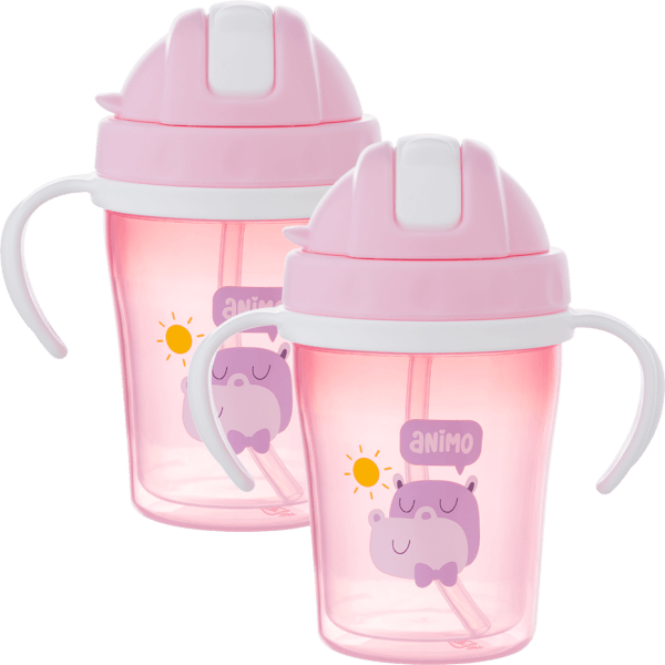 Combo 2 bình tập uống cách nhiệt Animo (240ml, hồng, tay cầm, RK-3431A)