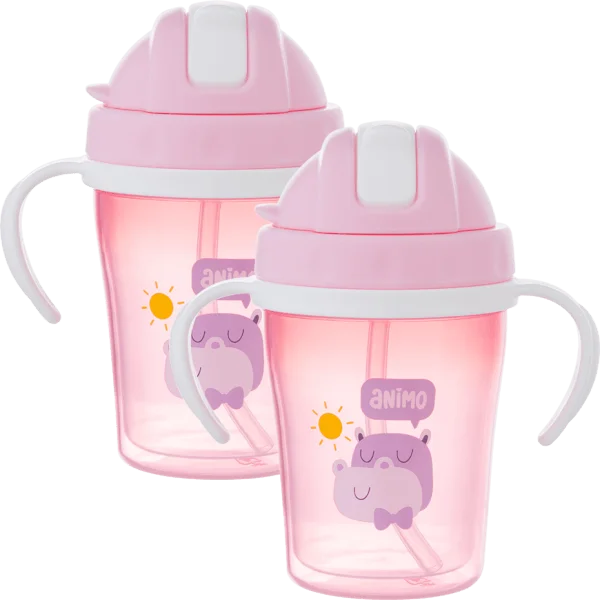 Combo 2 bình tập uống cách nhiệt Animo (240ml, hồng, tay cầm, RK-3431A)