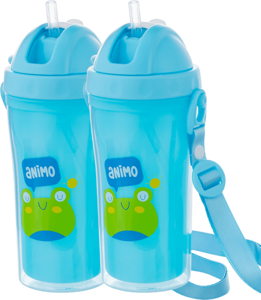 Combo 2 bình tập uống PP 2 lớp kèm dây đeo Animo (340ml, hồng, RK3415A)