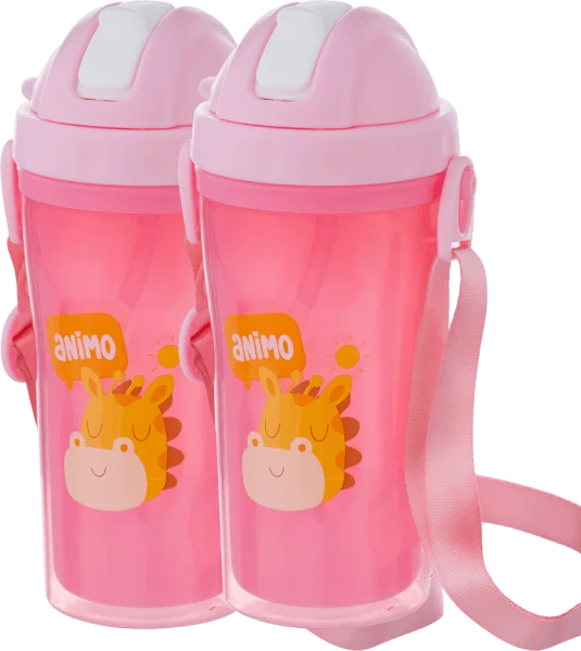 Combo 2 bình tập uống PP 2 lớp kèm dây đeo Animo (340ml, xanh, RK3415A)