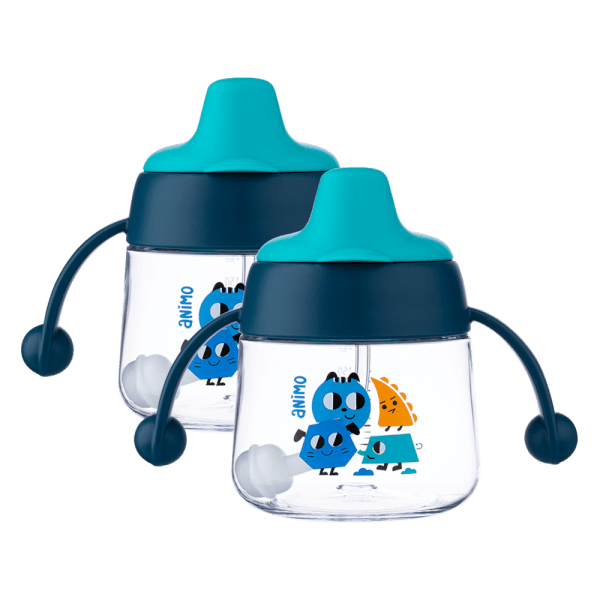 Combo 2 bình tập uống núm mỏ vịt  Animo 180ml (xanh)