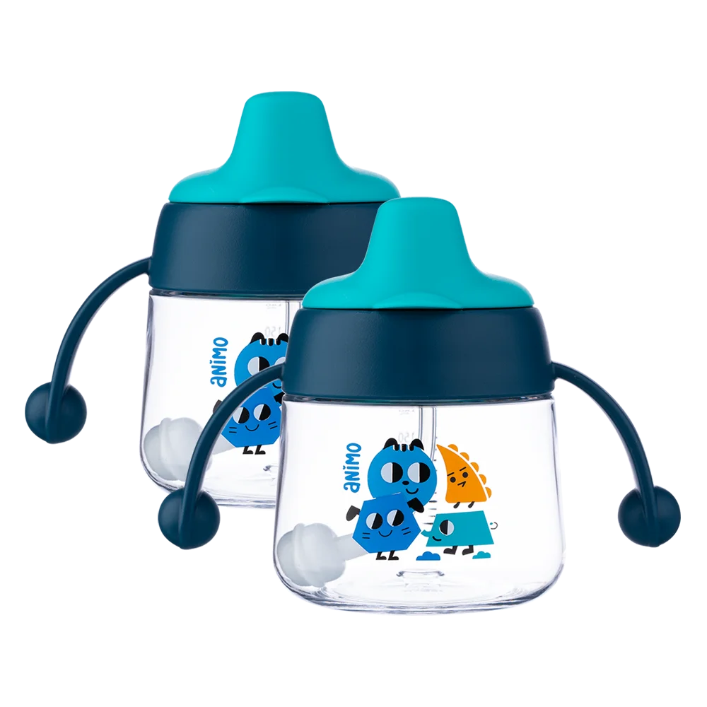 Combo 2 bình tập uống núm mỏ vịt Animo 180ml (xanh)