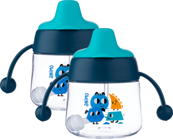 Combo 2 bình tập uống núm mỏ vịt  Animo 180ml (xanh)