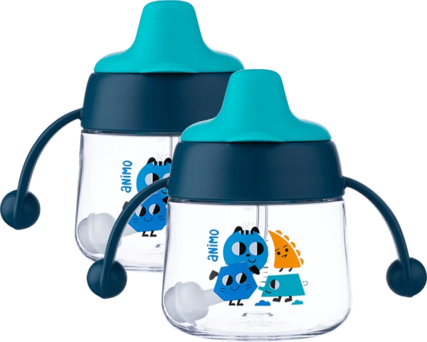 Combo 2 bình tập uống núm mỏ vịt  Animo 180ml (xanh)