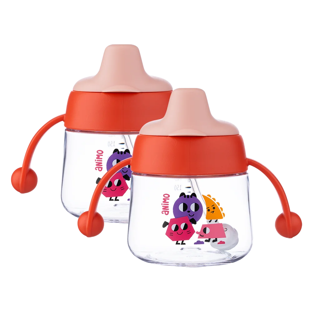 Combo 2 bình tập uống núm mỏ vịt Animo 180ml (đỏ)