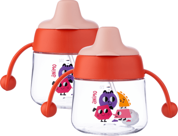 Combo 2 bình tập uống  núm mỏ vịt Animo 180ml  (đỏ)