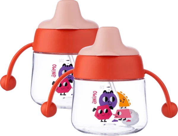 Combo 2 bình tập uống  núm mỏ vịt Animo 180ml  (đỏ)