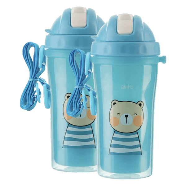 Combo 2 bình tập uống cách nhiệt Animo (340ml, xanh, dây đeo, RK3415)