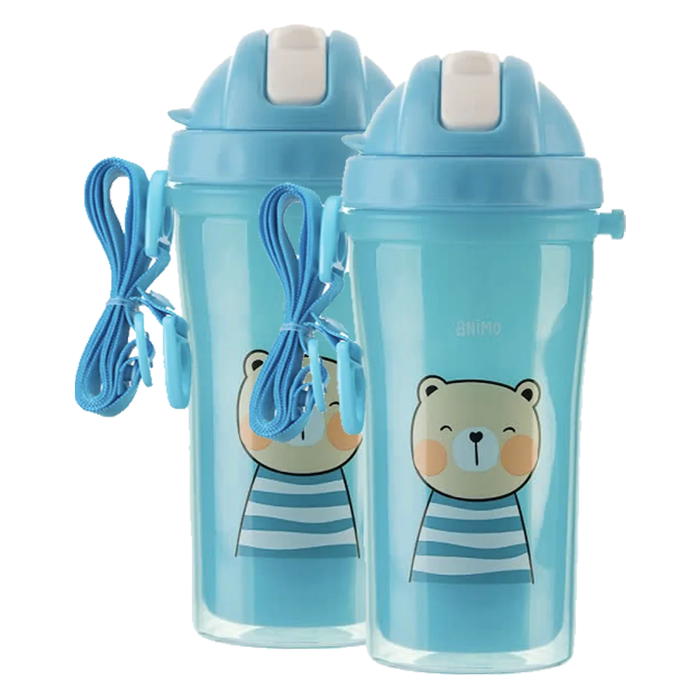 Combo 2 bình tập uống cách nhiệt Animo (340ml, xanh, dây đeo, RK3415)